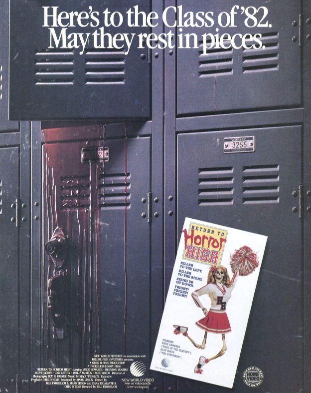 Advertisement for the VHS release of Return to Horror High by New World Video #vhs #vhssky #filmsky 