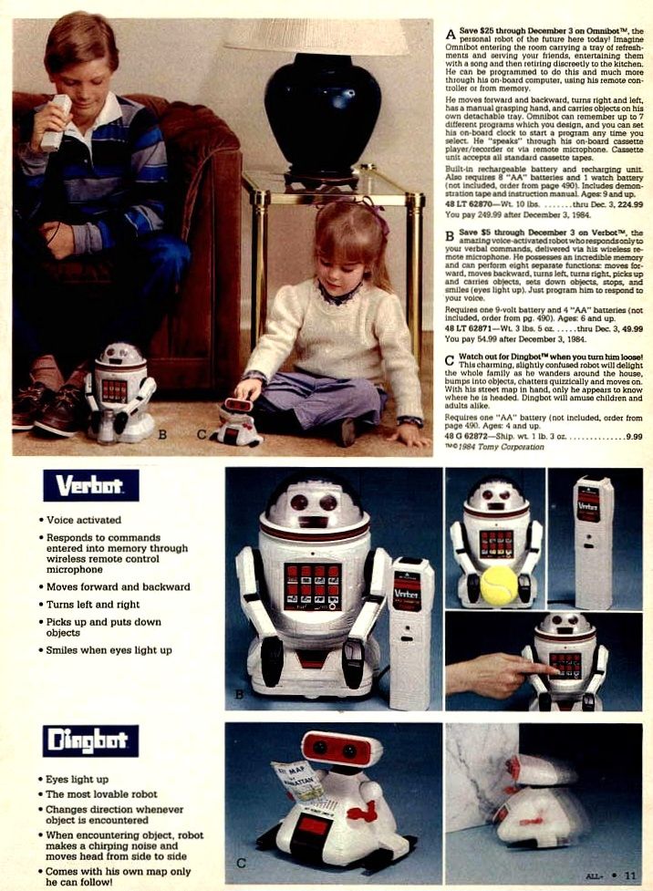 Catalog advertisement for Verbot & Dingbot robots from Tomy #toyssky #toys #robots #retro