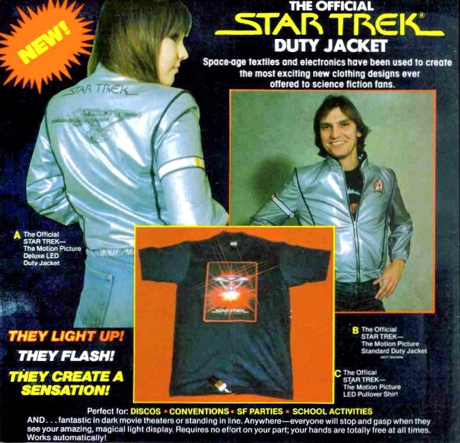 Advertisement for light up Star Trek jackets and shirts #startrek #fashion #vintage