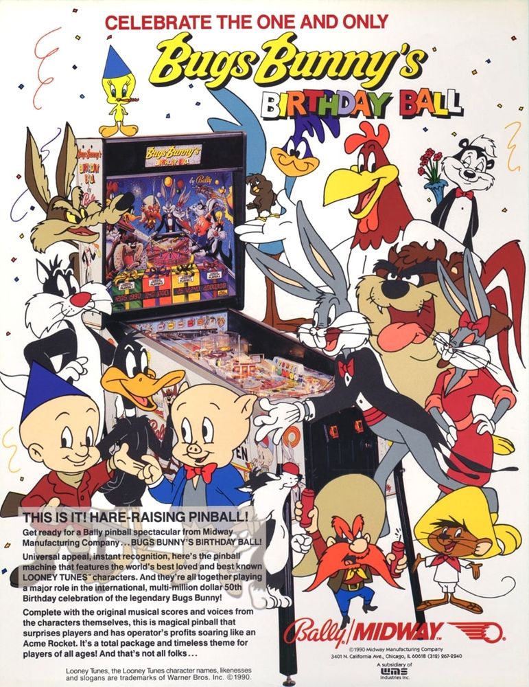 Advertisement for Bugs Bunny's Birthday Ball pinball machine #pinball #looneytunes #cartoons 