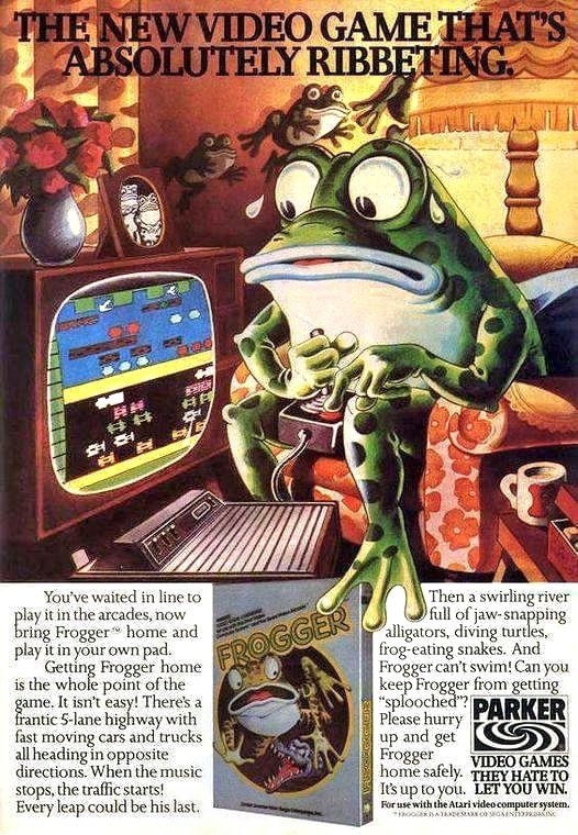 "The new video game that's absolutely ribbeting" Advertisement for Frogger on Atari 2600 #videogames #gamesky #atari 