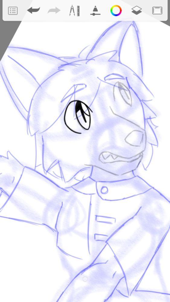 This is a work-in-progress sketch of Hopper, an anthro lynx with short-ish hair, crop-top shirt, and baggy pants. He is looking toward the right. I am testing out outlining right now, so the drawing is still mostly a sketch.