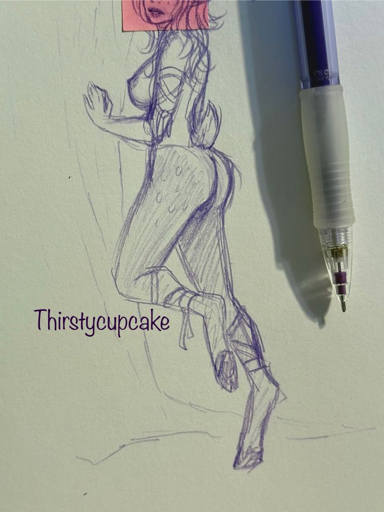 Nude fem faun character leaning against tree 