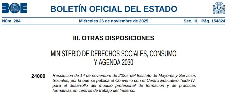 Recorte de la publicación del convenio en el BOE.