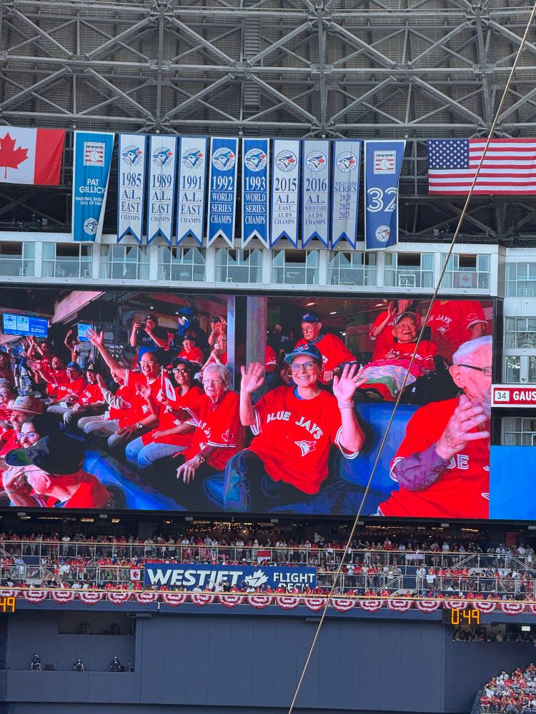 Picture of Canadian War Veterans at the Blue Jays game 