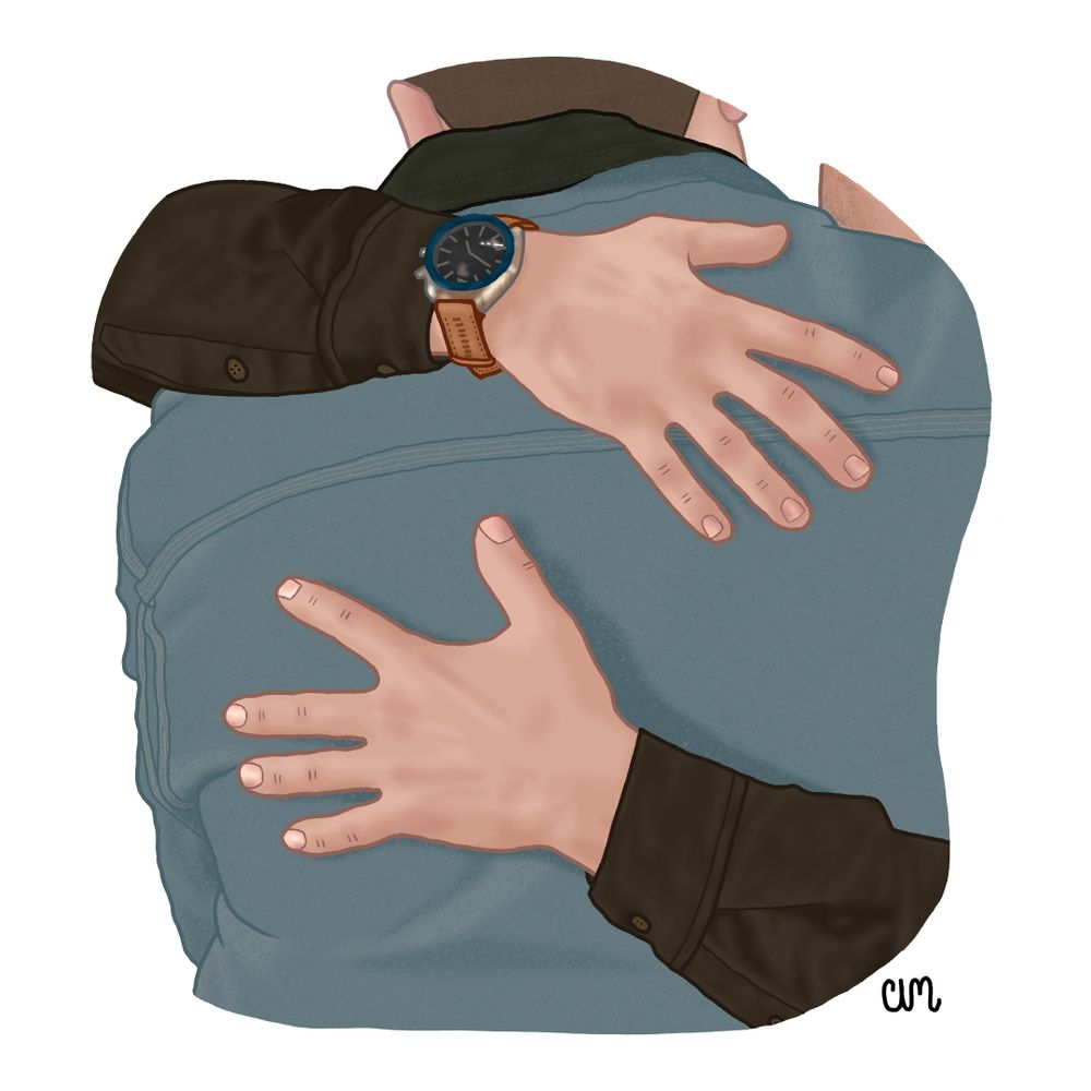 Digital art of Buck and Eddie hugging in 8x09 focused on Eddie's hands.