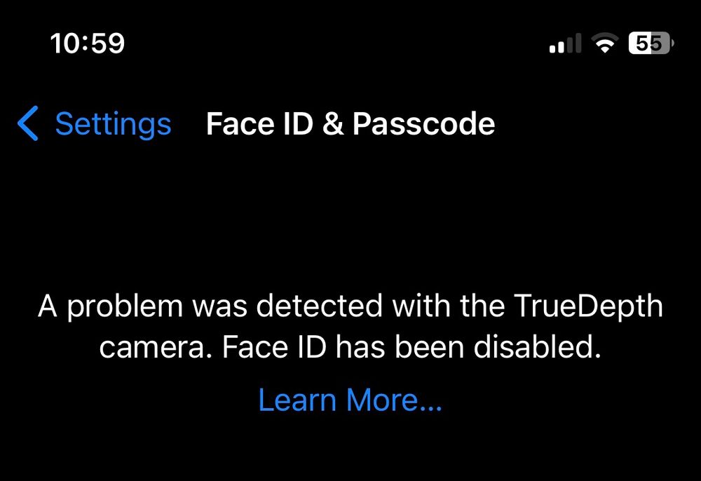 iPhone error saying Face ID has been disabled