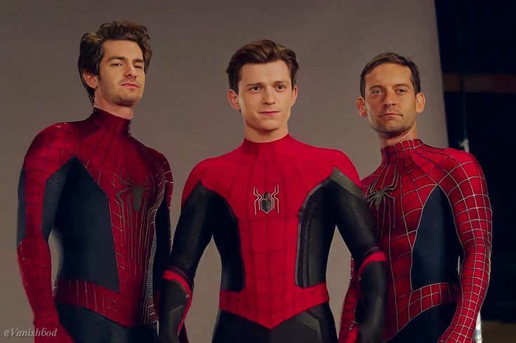 andrew garfield, tom holland, and tobey maguire together as the cinematic spider-men