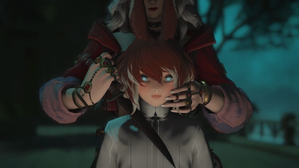 aster ( young yuun ) appearing as she might have as a child, had she been allowed to live. her eyes are filled blue of those touched by hydaelyn.