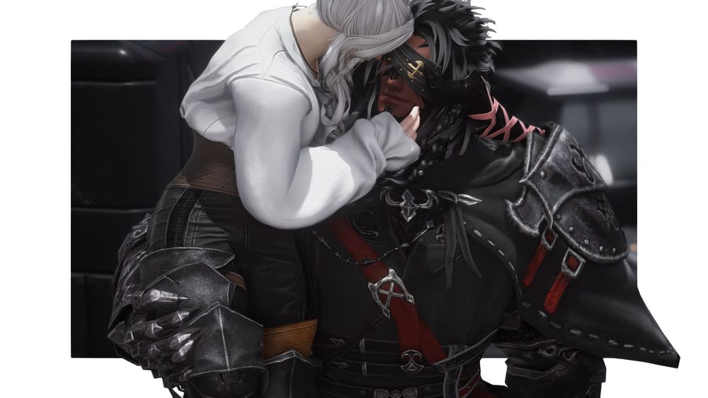followup gpose to last. yuun is leaning in, fingers lightly touching to the side of drakos' face.