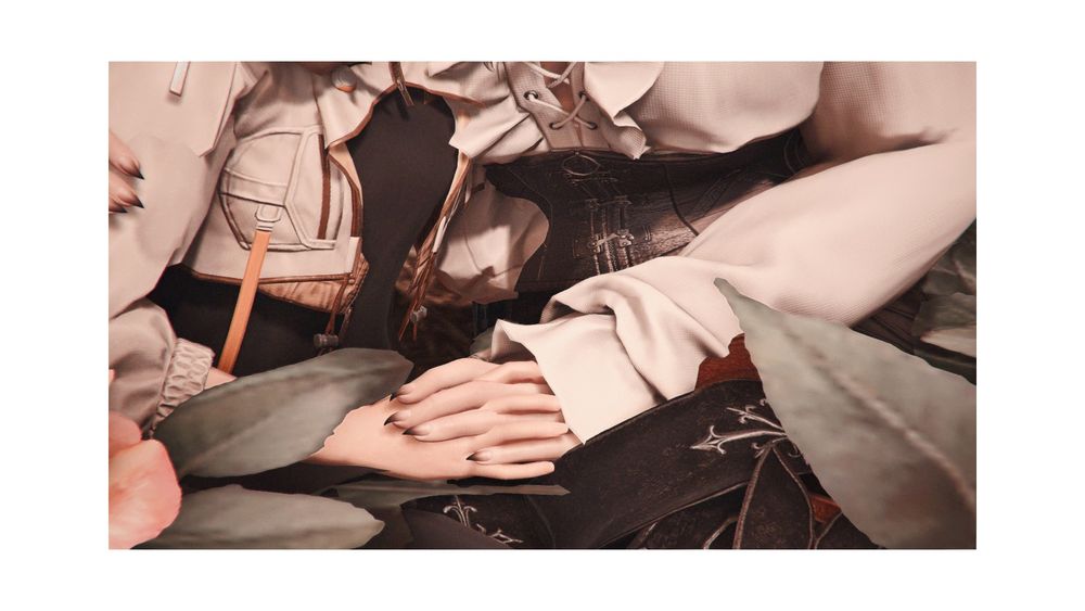 same gpose but this screenshot is instead focused on sphene and yuun's clasped hands, fingers woven together and held true.

what if the reflections of the same soul, and understood totally, the love and devotion the other carried for those people dear to them, the loneliness of being both of and apart from them?