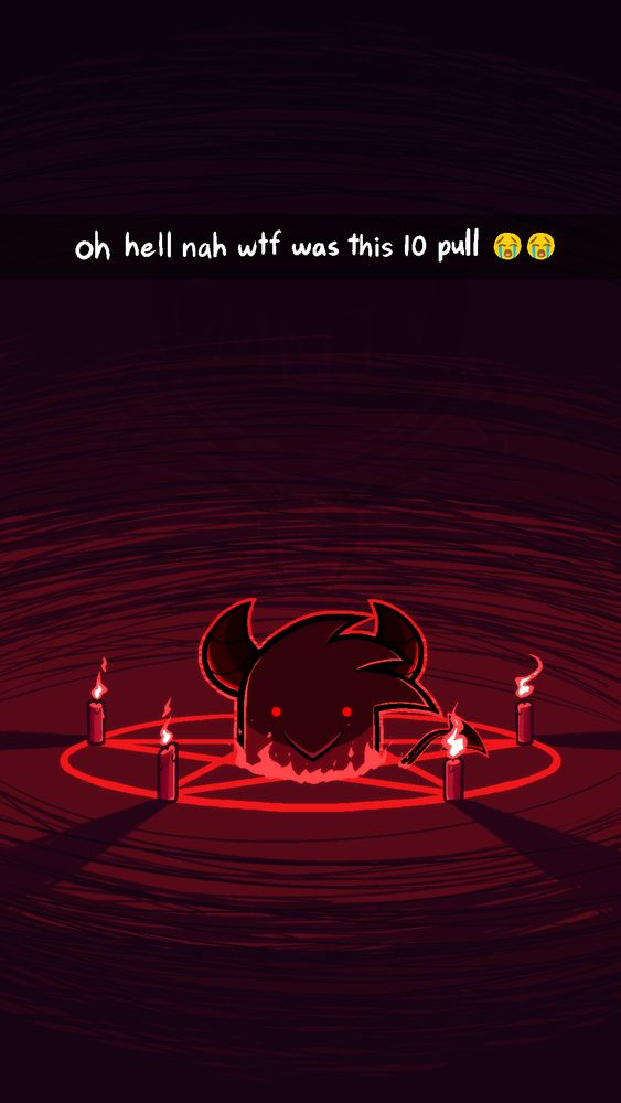 (FANART) A very threatening and powerful demon rising out of a glowing red pentagram surrounded by lit candles in a dark room.
Made as revenge for an Art Fight attack!