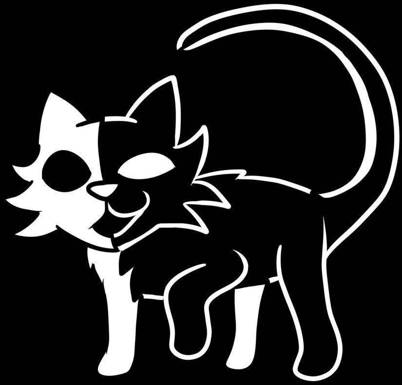 Schro, an amorphous cat-like being that has distinctive light and dark halves of his body.