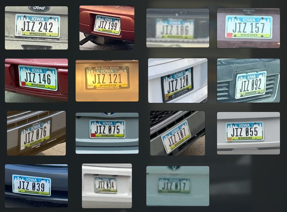 a grid of license plates, all beginning with the letters JIZ