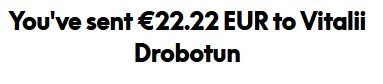 screen shot of 22 euro donation