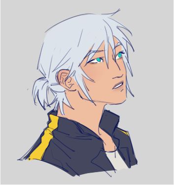 colored digital sketch of riku with his hair half-tied up