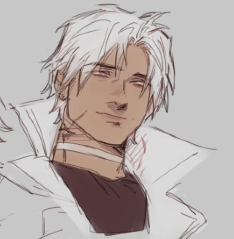 colored digital sketch of thancred smiling