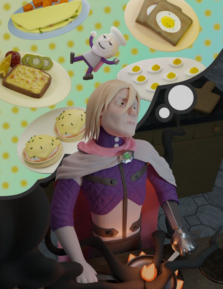 Maze Myers imagines all the amazing things he will make as he once again fails at making eggs.