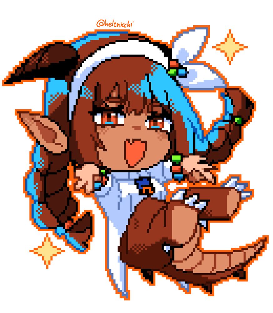 Pixel art of Helen's OC Gula from her second project, she's a drake girl