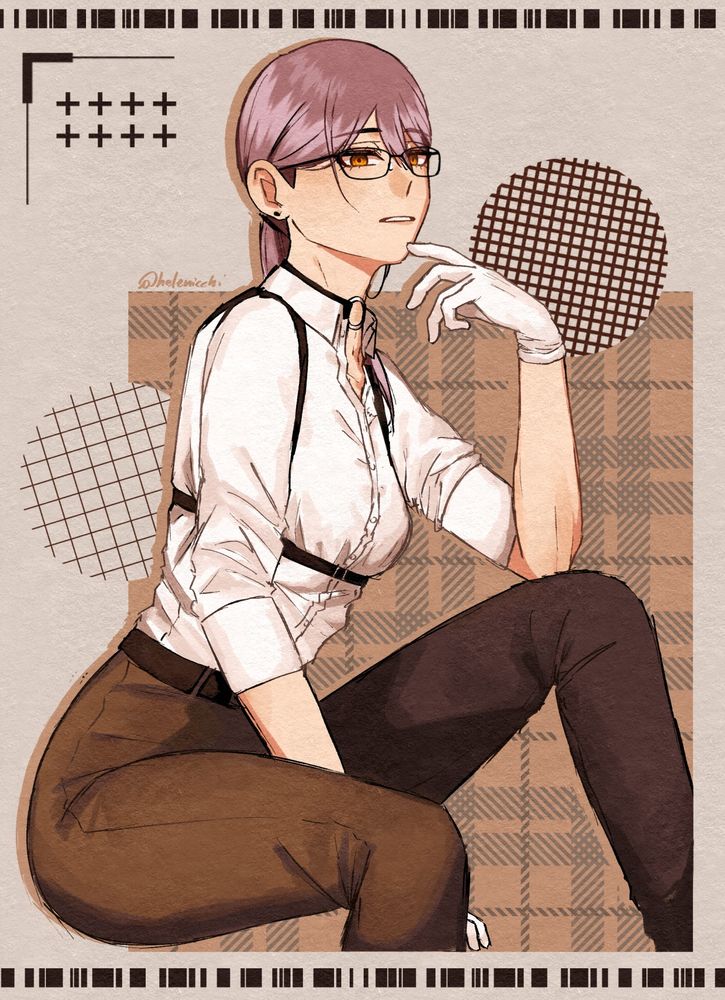 Doodle of Helen's OC Kimiko with a detective-like attire and glasses. She doesn't have eye issues, but Helen thought she would look hot with glasses.
