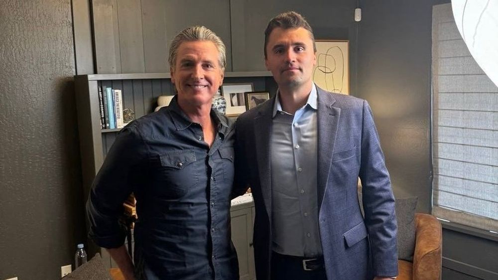 Charlie Kirk, who is super dead, with his very great friend Governor Gavin Newsom.