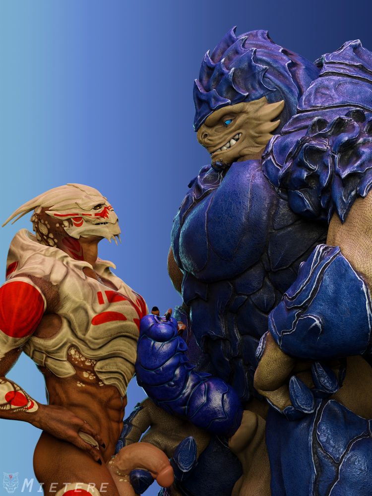 Raskus and Scorn comparing sizes as Raskus grows. 