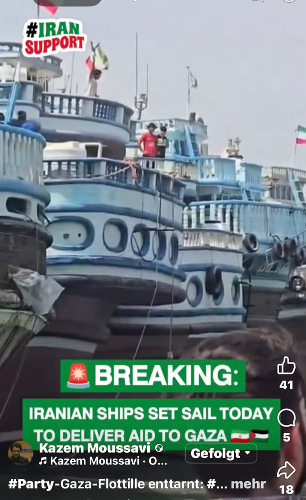 Bei Kazem Moussavi auf Facebook finden sich mehrere Fotos von Bootrn mit den Flaggen Irans, hier nur ein Ausschnitt.