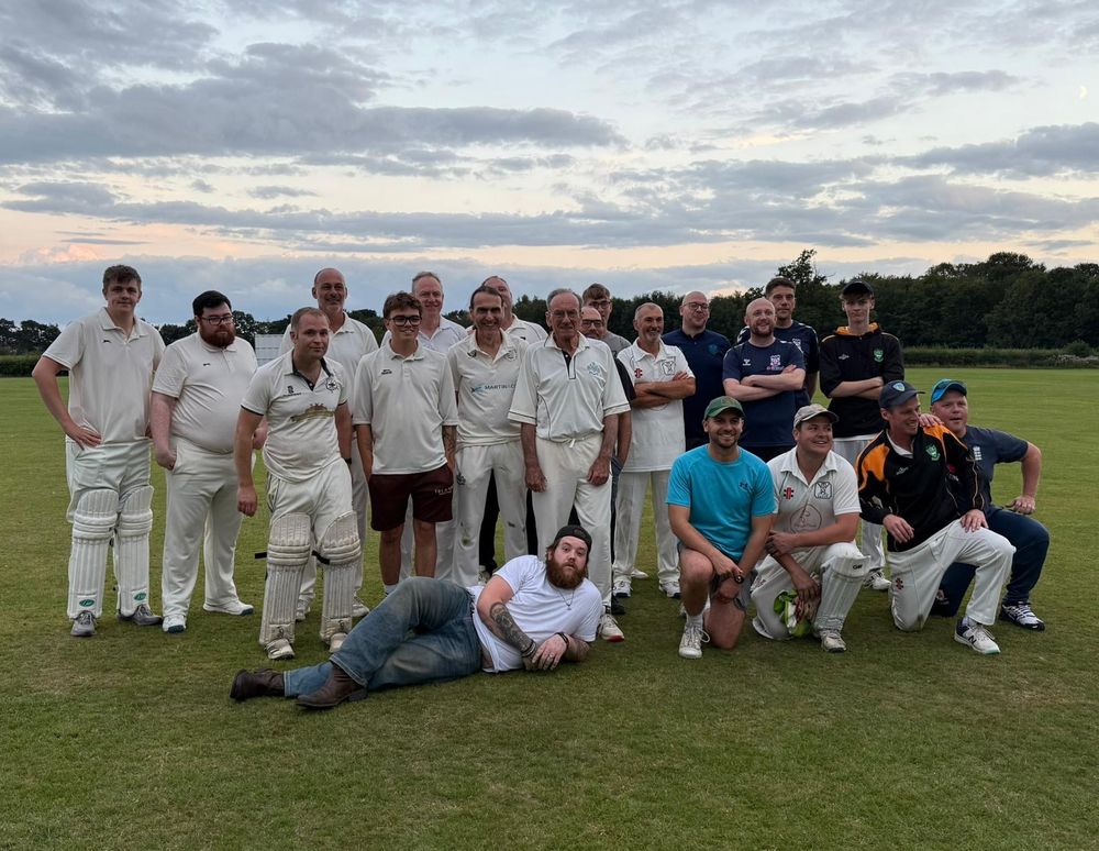 Both teams after the game, we lost by about 16 runs 
