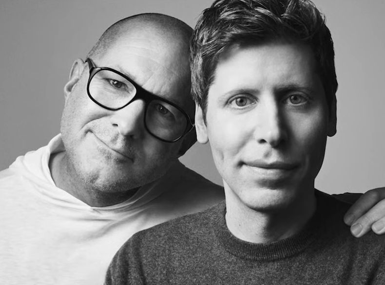grayscale pic of jony ive and sam oldman