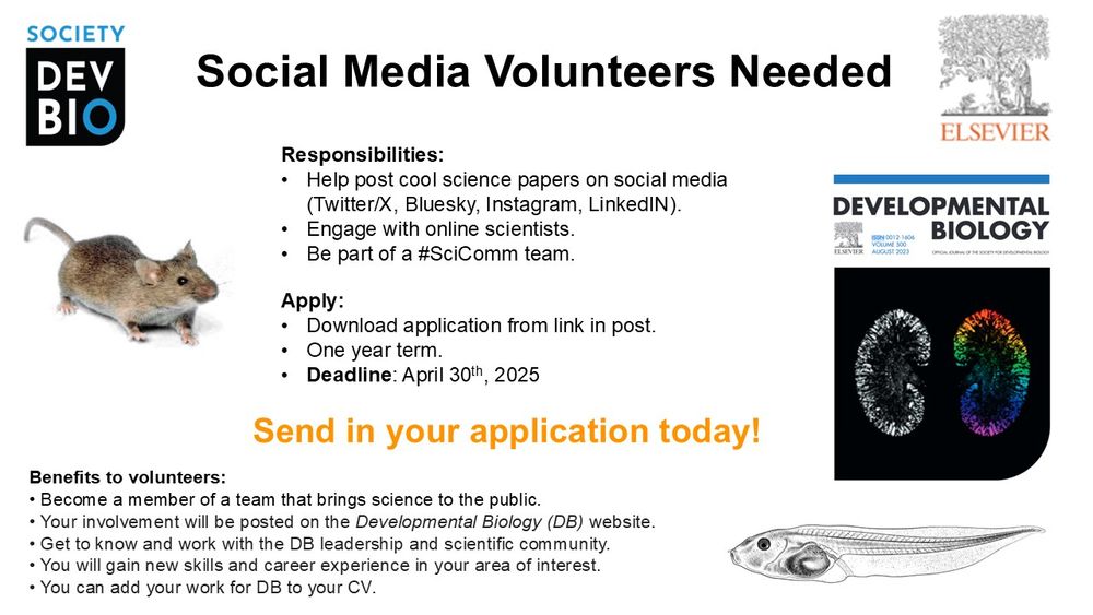 Developmental Biology is building a social media team! Apply before April 30th!