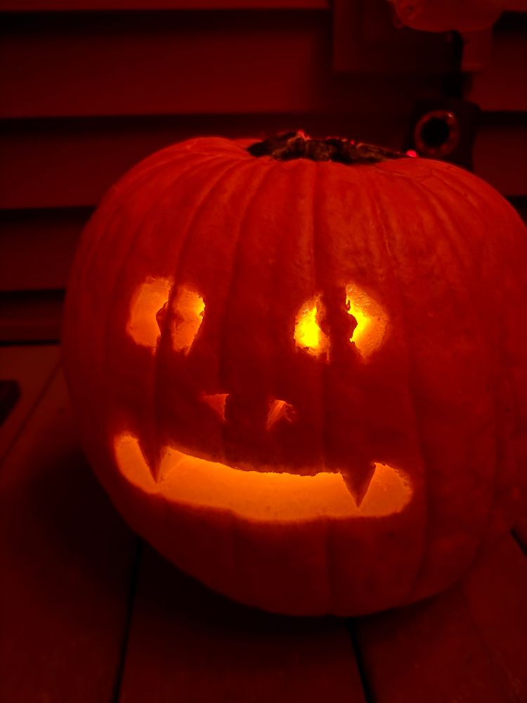 A snake jack o lantern amateurly done.