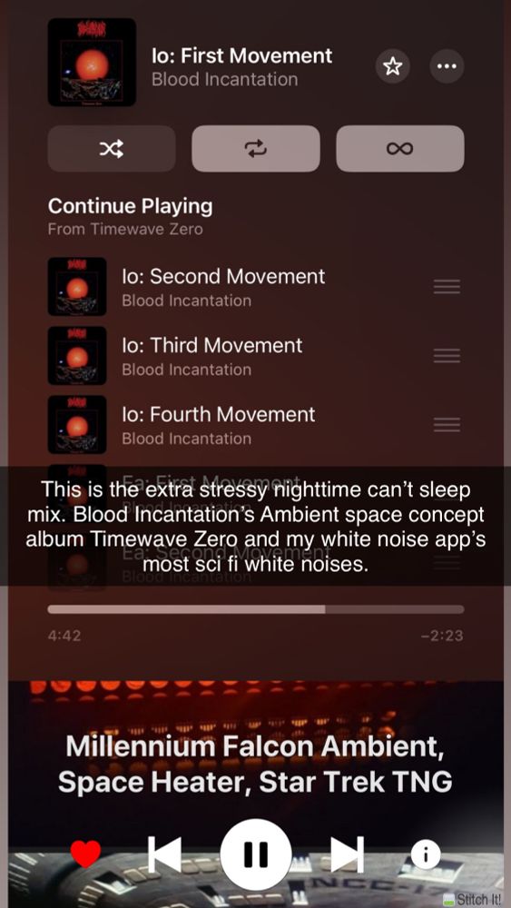 This is the extra stressy nighttime can't sleep mix. Blood Incantation's Ambient space concept album Timewave Zero and my white noise app's most sci fi white noises.
