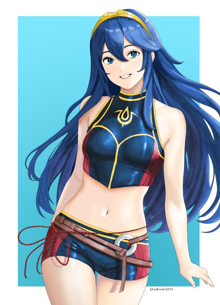 A picture of Lucina wearing her swimsuit from the Fire Emblem Cipher card game.