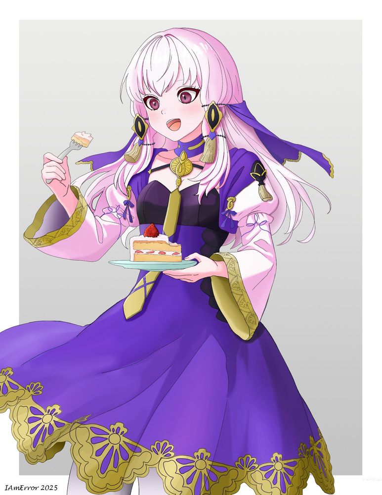 Lysithea von Ordelia from Fire Emblem: Three Houses enjoying a delicious strawberry cake.