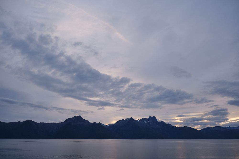 View of mountain ranges on islands in the Inside Passage.