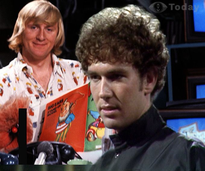 Tarrant from Blake’s 7, not realising that a smirking TISWAS-era Chris Tarrant is behind him. 