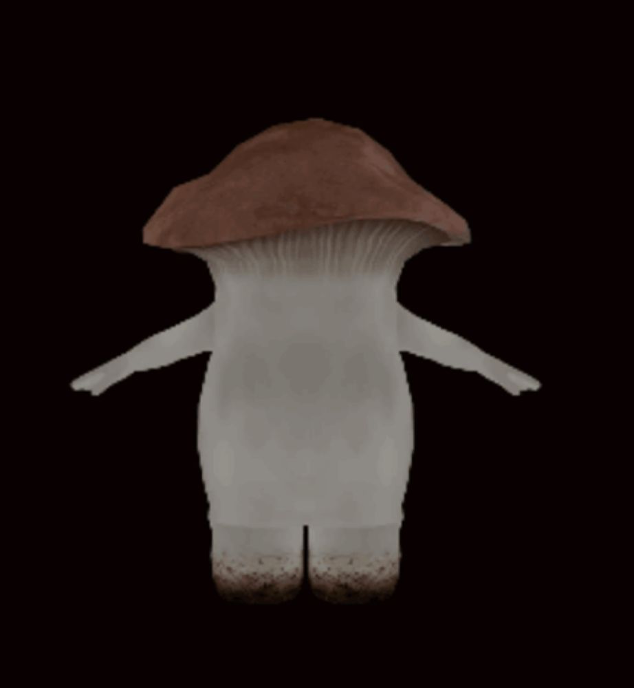 a 3d model of a mushroom with a brown cap