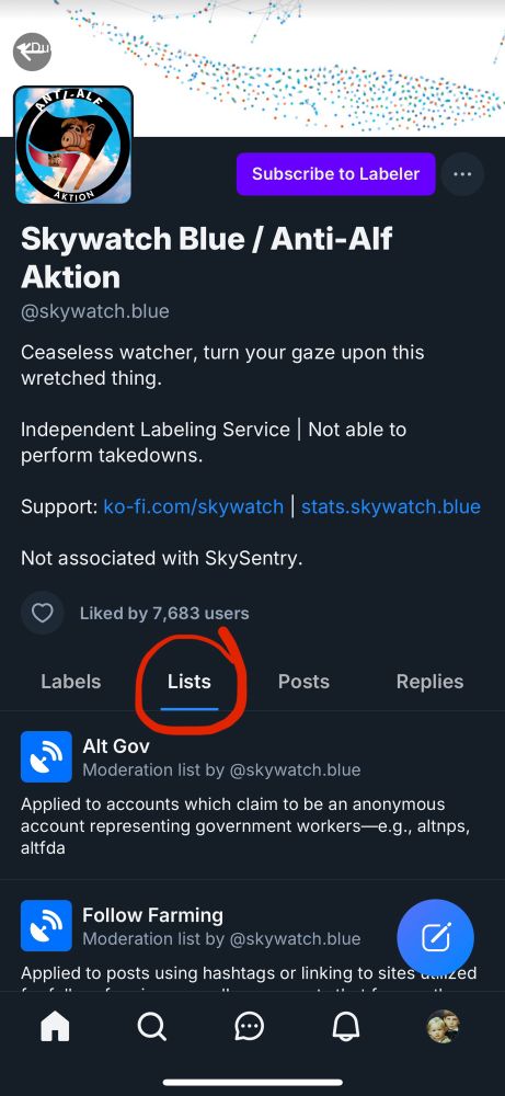 The skywatch account lists 