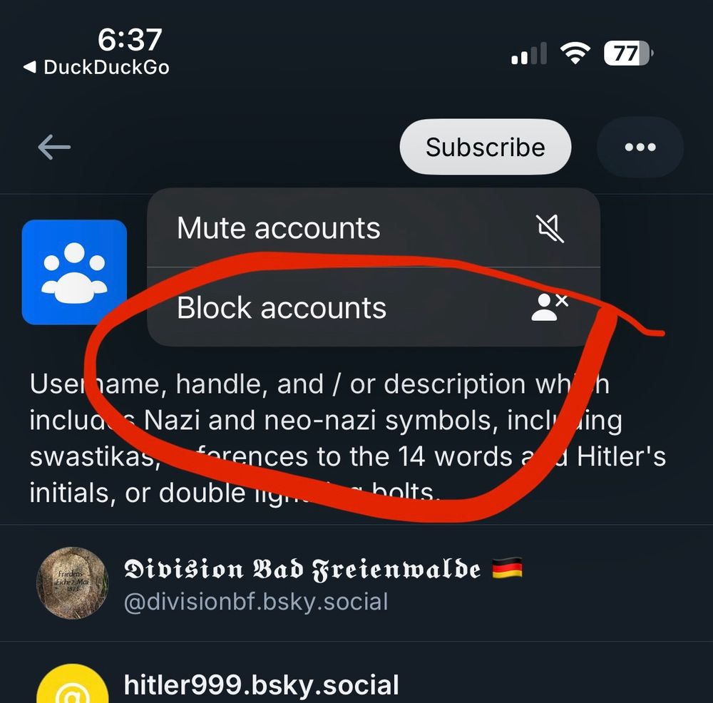 The block accounts button
