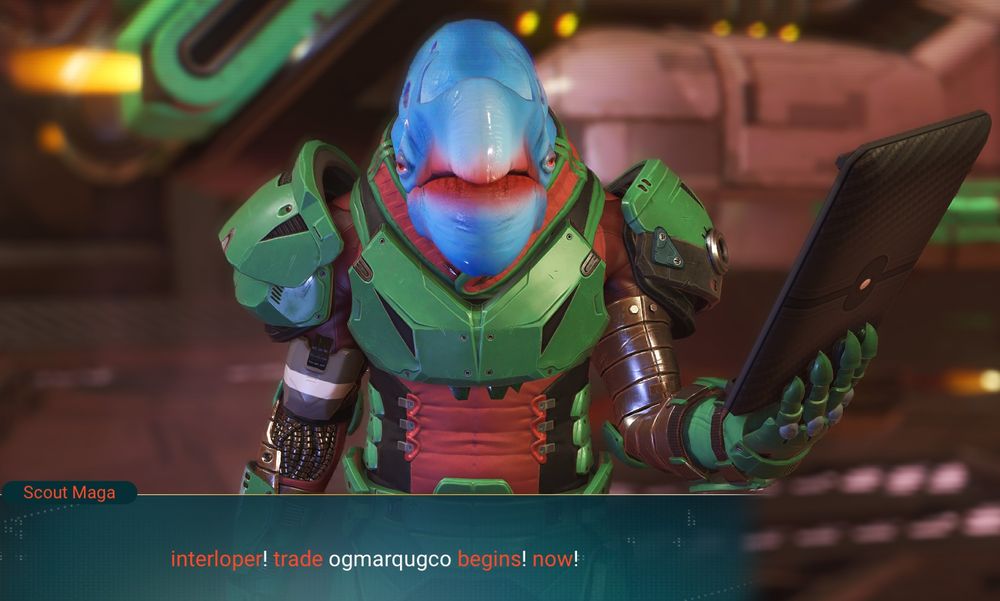 An alien from the game No Man's Sky named Scout Maga