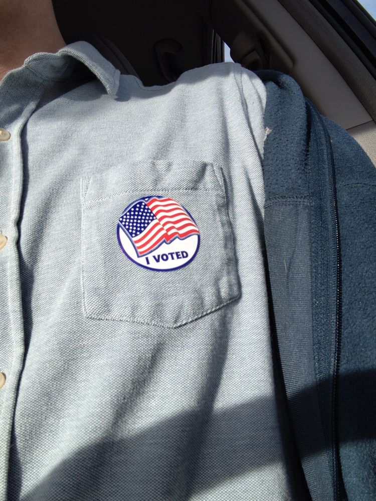 "I voted" sticker on shirt