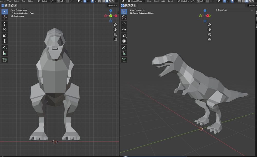 low poly 3D model of a dinosaur created in Blender