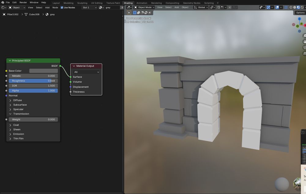 Screenshot showing a shaded wall with door surround in Blender
