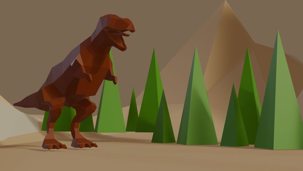 Low poly dinosaur with coloured landscape