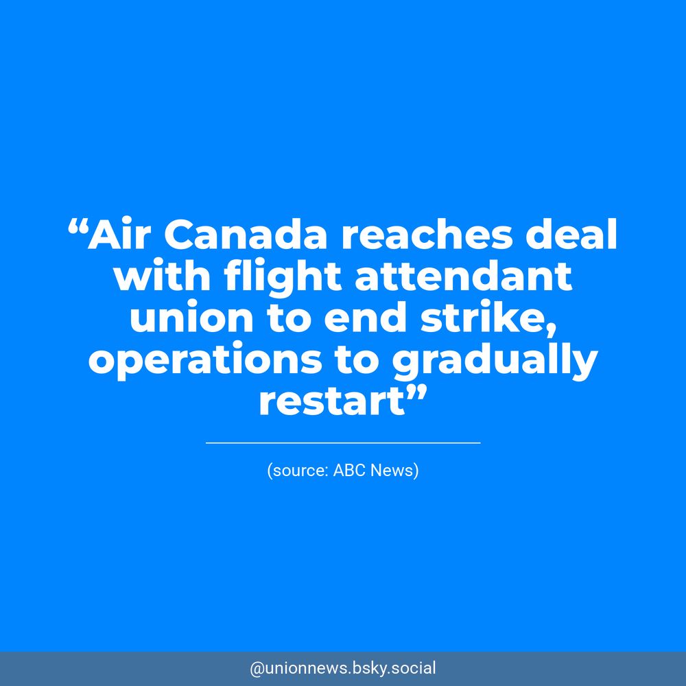 White text on a blue background reads, “Air Canada reaches deal with flight attendant union to end strike, operations to gradually restart”. Underneath, ABC News is listed as the source.