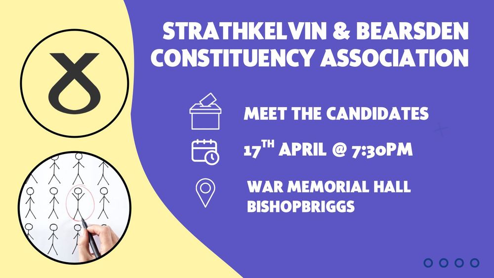 Advert for a political hustings meeting on behalf of Strathkelvin & Bearsden SNP. 17th April, 7:30pm War Memorial Hall, Bishopbriggs