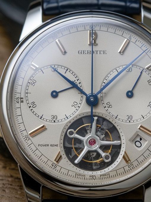 Une montre de luxe composée d’environ 160 pièces d’horlogerie (ponts, rouages, pignons, mobiles, aiguilles etc.). Image générée par IA pour illustration car le sujet est sous NDA.
