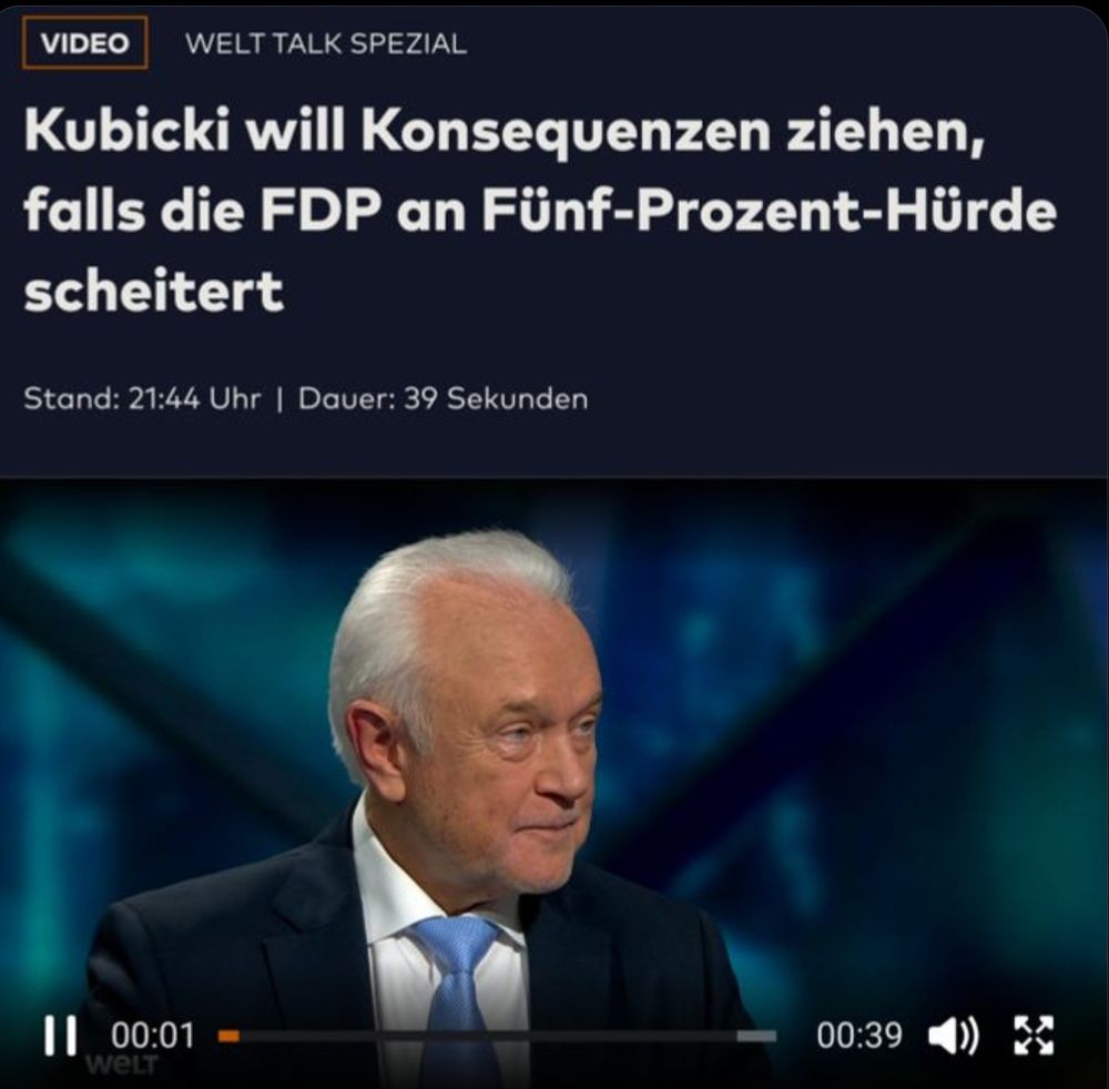 Zu sehen ein Kommentar von Kubicki: will Konsequenzen ziehen wenn FDP an 5% Hürde scheitert
