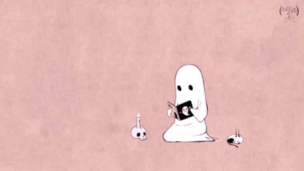 a cartoon of a ghost holding a book