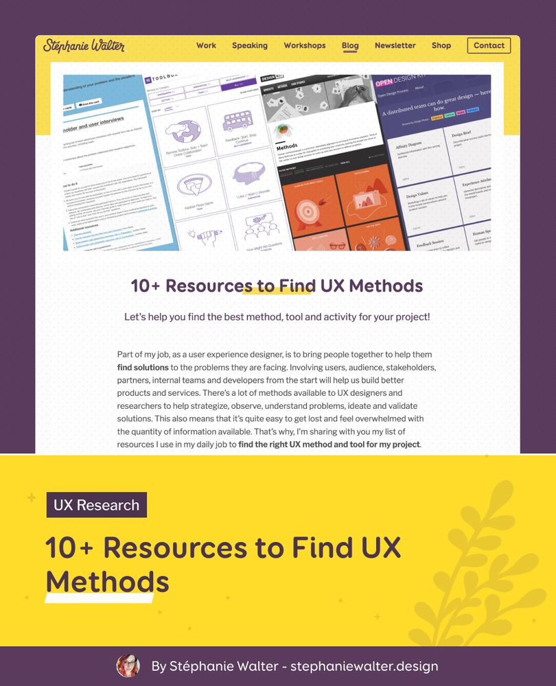 Screenshot of the article with the tagline: UX research. 10+ Resources to Find UX Methods. 